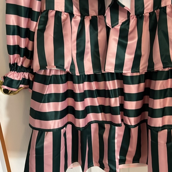 Crosby by Mollie Burch Pink and Green Striped Ruffle Tiered Striped Dress XS - Picture 5 of 6
